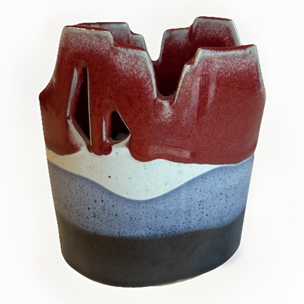 Abstract Studio Pottery Artisan Stoneware Modernist Vessel Vase Stamped